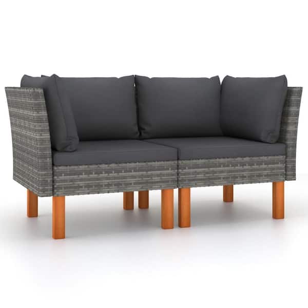 Benjara Casey Brown 2-Pieces Metal and Wood Outdoor Loveseat with Gray Cushions (Set of 2)