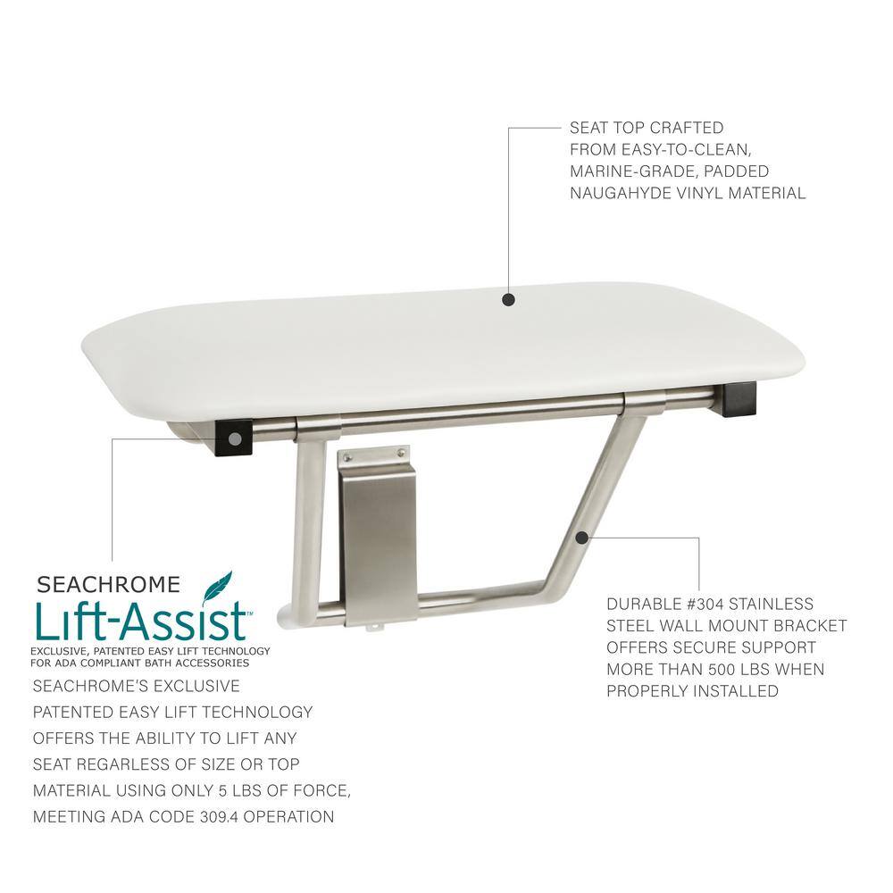 24" Wall Mount White Padded Folding Shower Bench Seat