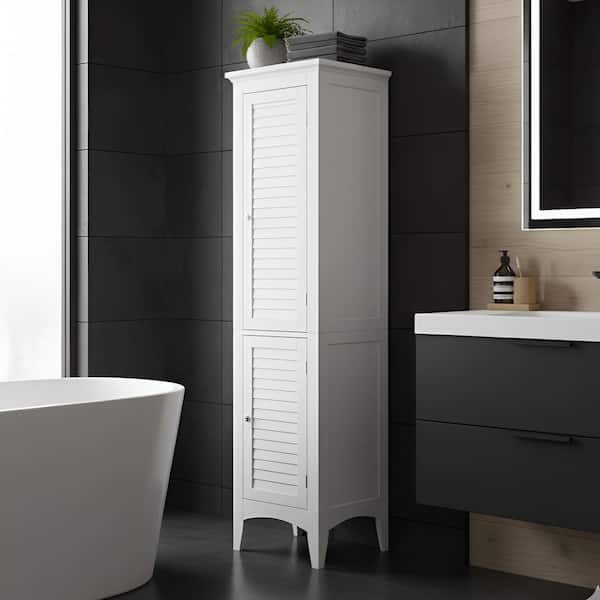 Glancy 15 in. W x 13 in. D x 63 in. H Freestanding Bathroom Storage Slim Linen Cabinet with 2-Shutter Doors in White
