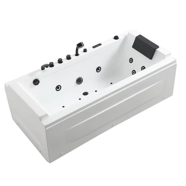 71 in. x 29 in. Alcove Whirlpool Air Combination Bathtub Rectangular Bath with Left Drain-Black Tub filler in White