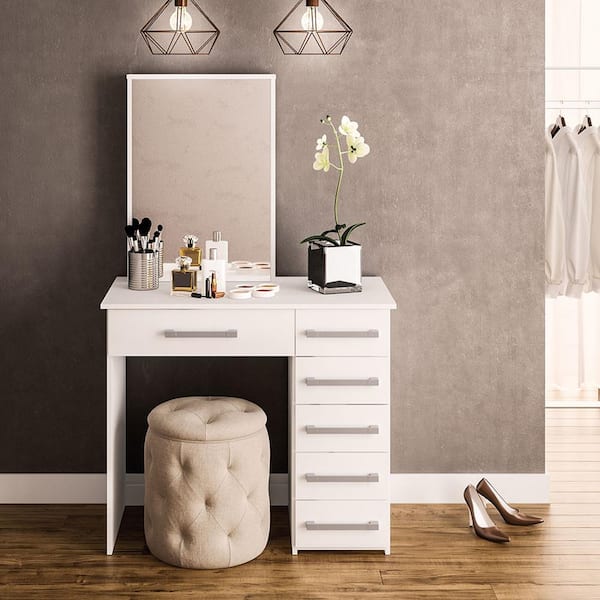 Sofia White Finish, 6-Drawers 22 in. W Dresser with Mirror