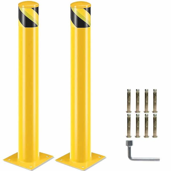 36 in. H x 4.5 in. D Yellow Steel Bollard Post for Traffic-Sensitive Area, Garage or Parking Lot (Set of 2)