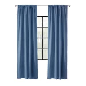 Weathermate Topsions Blue Cotton Smooth 80 in. W x 63 in. L 3-Way Header Indoor Room Darkening Curtain (Double Panels)