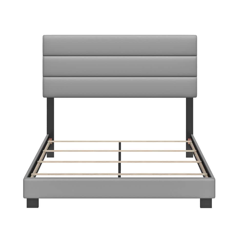 Napoli Queen Upholstered Faux Leather Platform Bed Frame, Box Spring Required, Gray
