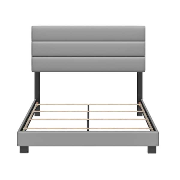 Boyd Sleep Napoli Upholstered Faux Leather Tri Panel Channel Headboard Platform Bed, Twin, Gray