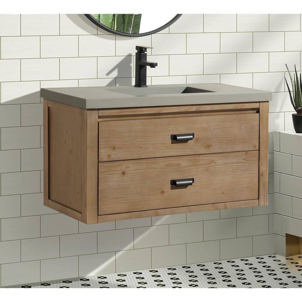 Kane 36" Weathered Fir Floating Bathroom Vanity with Cement Countertop