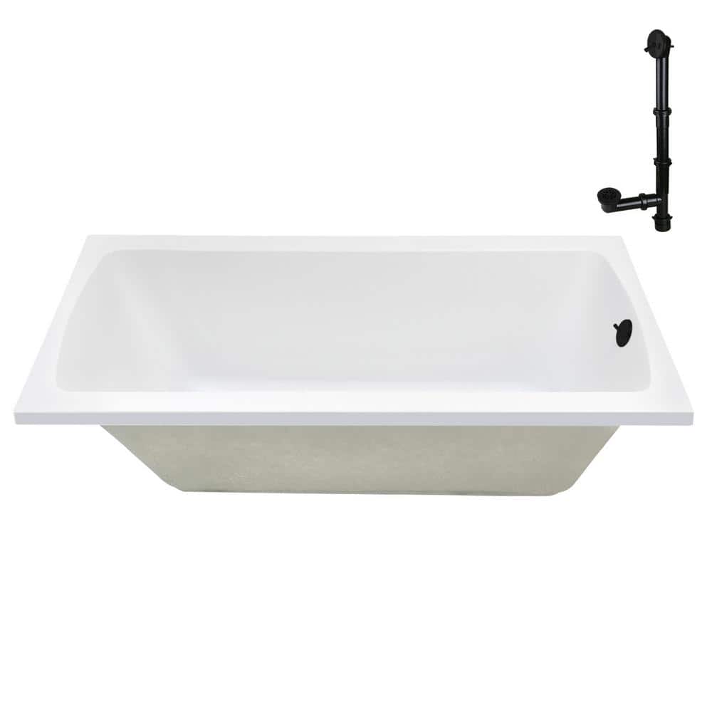 66" Glossy White Acrylic Soaking Drop-In Bathtub with Matte Black Trim