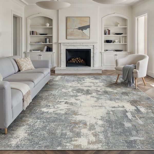 Shka Blue 9 ft. x 12 ft. Modern Abstract Area Rug