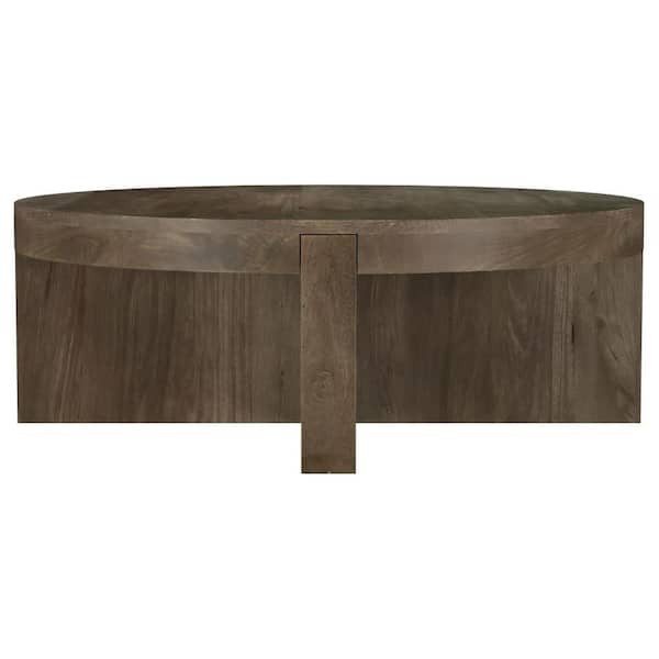 Benjara Kinaj Cocktail 38 in. Brown Round Solid Mango Wood Coffee Table with Four Leg