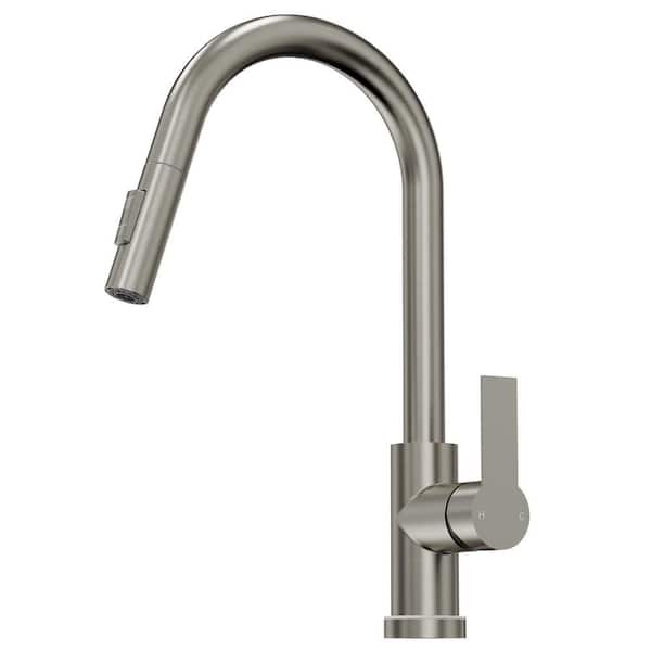 16 in. H LED Stainless Steel 1-Handle Pull Down Sprayer Kitchen Faucet Hot and Cold with 360° Swivel in Brushed Nickel