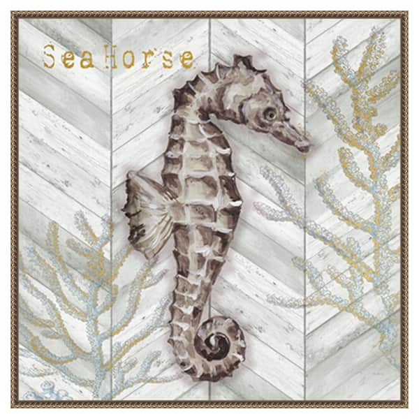 Amanti Art Gray Gold Chevron Seahorse by Tre Sorelle Studios 30 in. W x 30 in. H Canvas Float Frame in Bronze