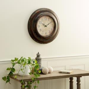 24 in. x 24 in. Brown Metal Wall Clock with Fluted Frame
