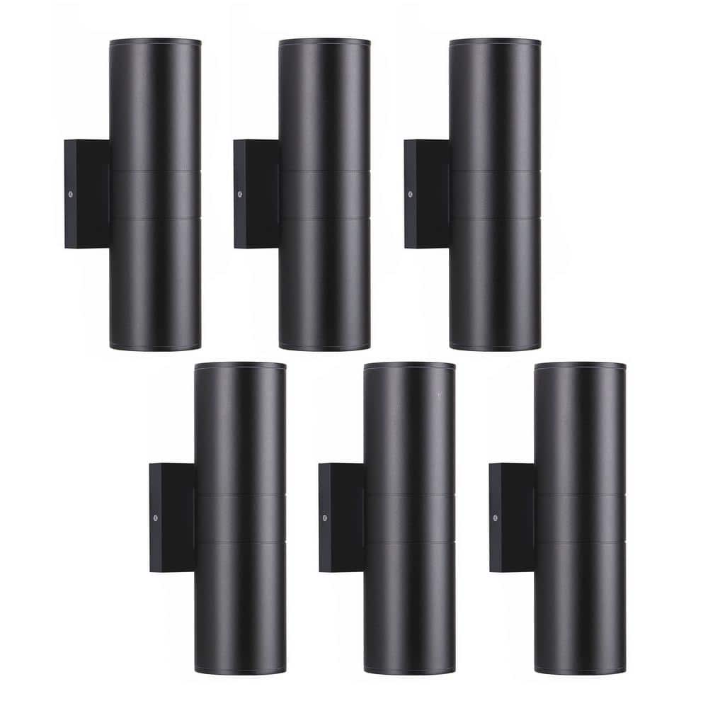 Black Outdoor Hardwired Cylinder Wall Light Lantern Sconce with Integrated LED Up Down Lights (6-Pack) price history on PriceWatchPro