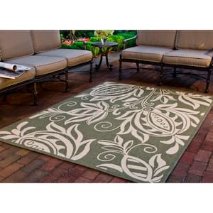 Courtyard Olive/Natural Doormat 3 ft. x 5 ft. Border Indoor/Outdoor Patio Area Rug
