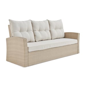 Canaan Beige All-Weather Wicker Outdoor Couch with Cream Cushions