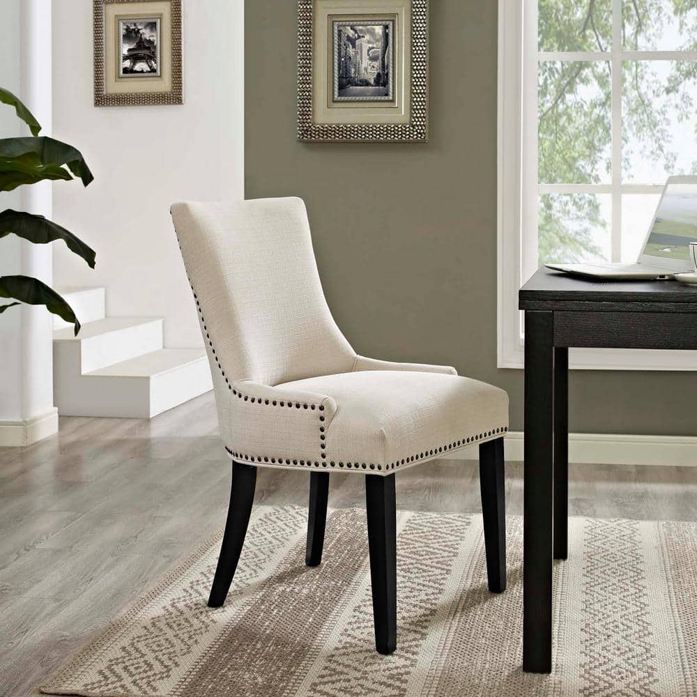 Regal Beige Leather Parsons Side Chair with Nailhead Trim