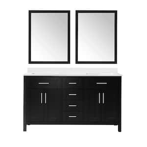 Manhattan Oak Wood 60 in. W x 22 in. D Double Sink Bathroom Vanity with  Countertop and White Basin(S) - MNH_60D