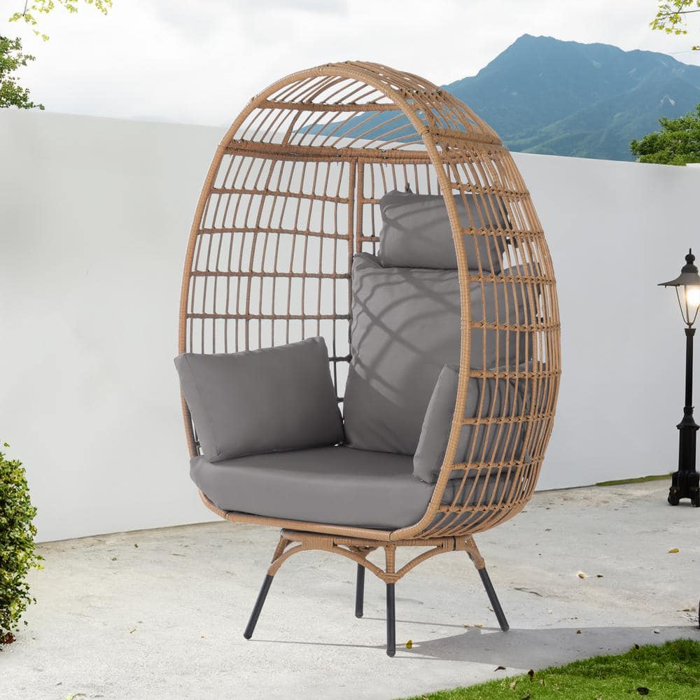 Patio Wicker Swivel Egg Chair, Oversized Indoor Outdoor Egg Chair, Brown Ra