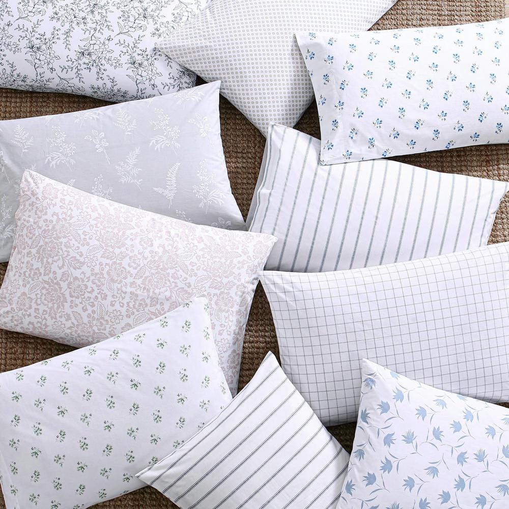 Hawley Floral White Cotton Percale Queen Sheet Set
