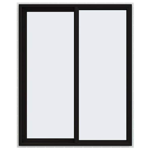 JELD-WEN 48 in. x 60 in. V-4500 Series Black Exterior/White Interior FiniShield Vinyl Left-Handed Sliding Window with Mesh Screen