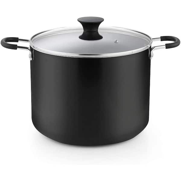 Photo 1 of 10.5 qt. Hard-Anodized Aluminum Nonstick Stock Pot in Black with Glass Lid