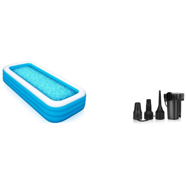 145"×74"×22" Inflatable Pool with Canopy & Pump, Family Outdoor Blow-up Pool
