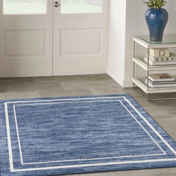 Nourison Essentials Navy/Ivory 5 ft. x 5 ft. Solid Contemporary Square Area Rug