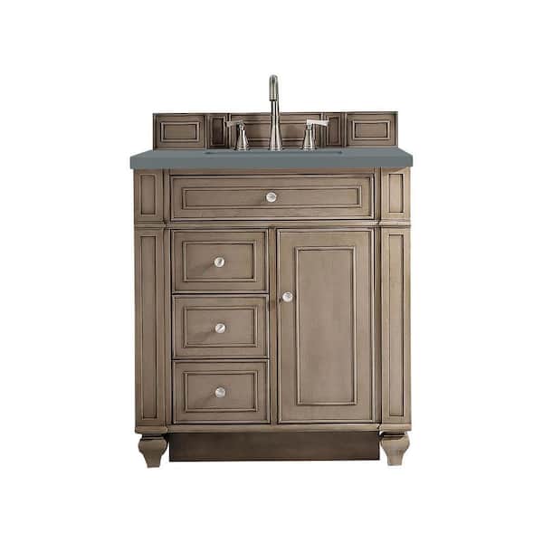 James Martin Vanities Bristol 30 in. W x 23.5 in. D x 34 in. H Bathroom Vanity in Whitewashed Walnut with Cala Blue Quartz Top