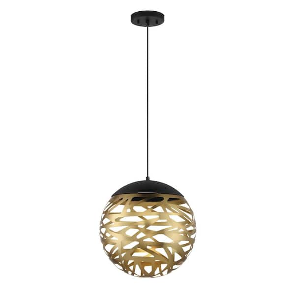 George Kovacs Golden Eclipse 20-Watt Integrated LED Matte Black and Honey Gold Globe Mini Pendant with Metal Shade