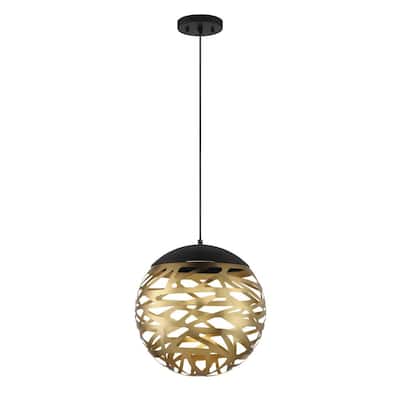 Golden Eclipse 20-Watt Integrated LED Matte Coal and Honey Gold Globe Mini Pendant with Metal Shade