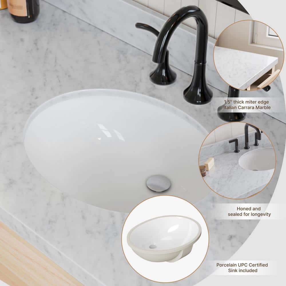 Monroe 61" Oak Single Sink Vanity with Carrara Marble Top
