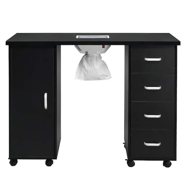 Karl home 43 in. Black MDF Manicure Nail Table Station 4-Drawers 1-Door with Fan Beauty Spa Desk Salon Equipment