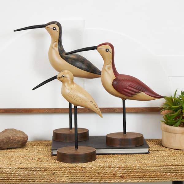 Litton Lane Brown Metal Bird Sculpture with Round Bases Set of 3