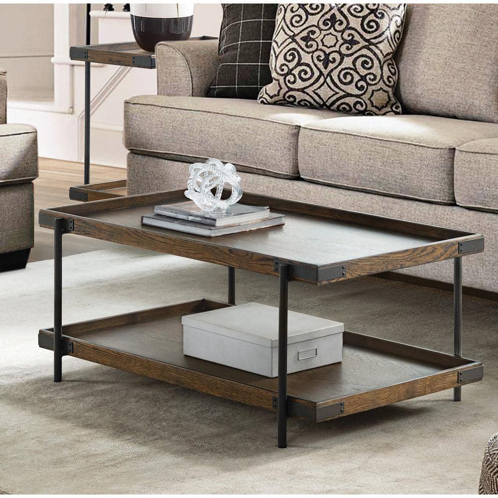 Kyra 42 in. L Rectangle Wood and Metal Coffee Table with Shelf
