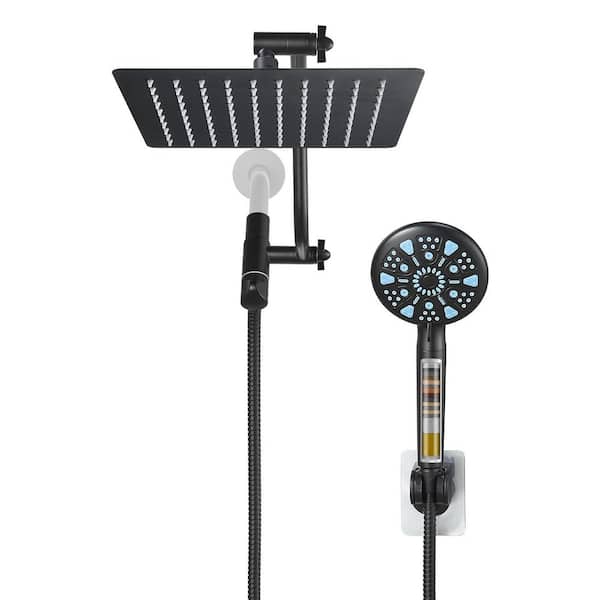 Filtration 9-Spray Wall Mount 8 in. Dual Shower Head and Handheld Shower Head with Filter 2.5 GPM in Black