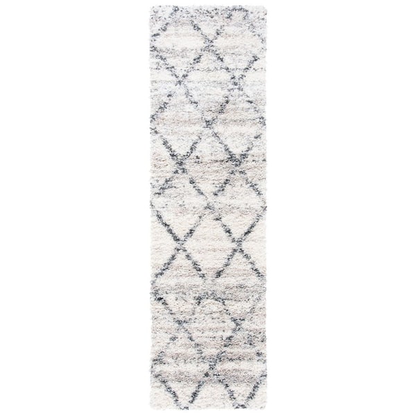Fontana Shag 2 ft. x 20 ft. Gray/Ivory Diamond Distressed Runner Rug