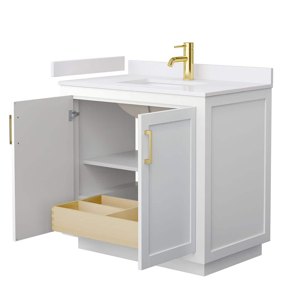Miranda 36-inch White Cultured Marble Single Sink Vanity with Gold Hardware