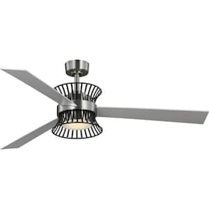 Bisbee 55. in. Indoor/Outdoor Integrated LED Brushed Nickel Global Ceiling Fan with Remote for Living Room and Bedroom