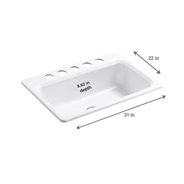 KOHLER Bakersfield Undermount Cast Iron 31 in. 5-Hole Single Bowl