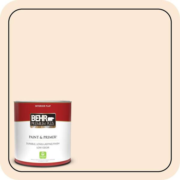 BEHR PREMIUM PLUS 1 qt. #300C-1 Princess Ivory Flat Low Odor Interior Paint & Primer