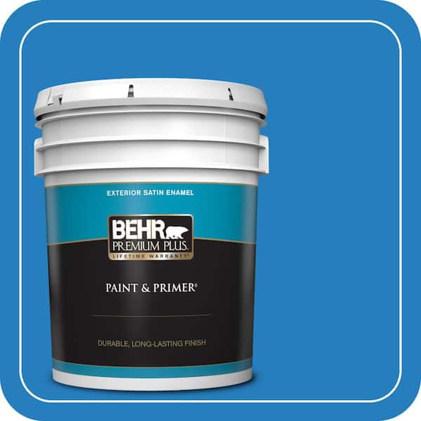 BEHR PREMIUM PLUS 5 gal. #P510-6 Brilliant Blue Satin Enamel Exterior Paint & Primer