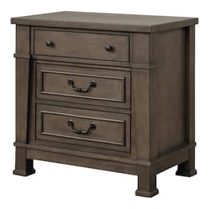 Yates Dark Walnut 3-Drawer 28 in. W Nightstand