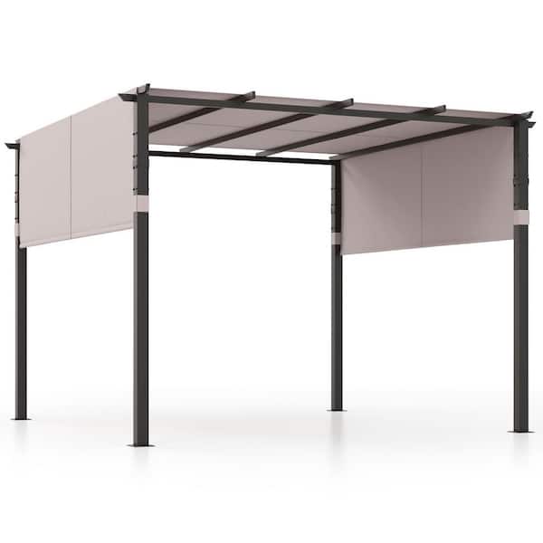 10 ft. x 10 ft. Metal Flat Top Patio Gazebos with Canopy in Gray