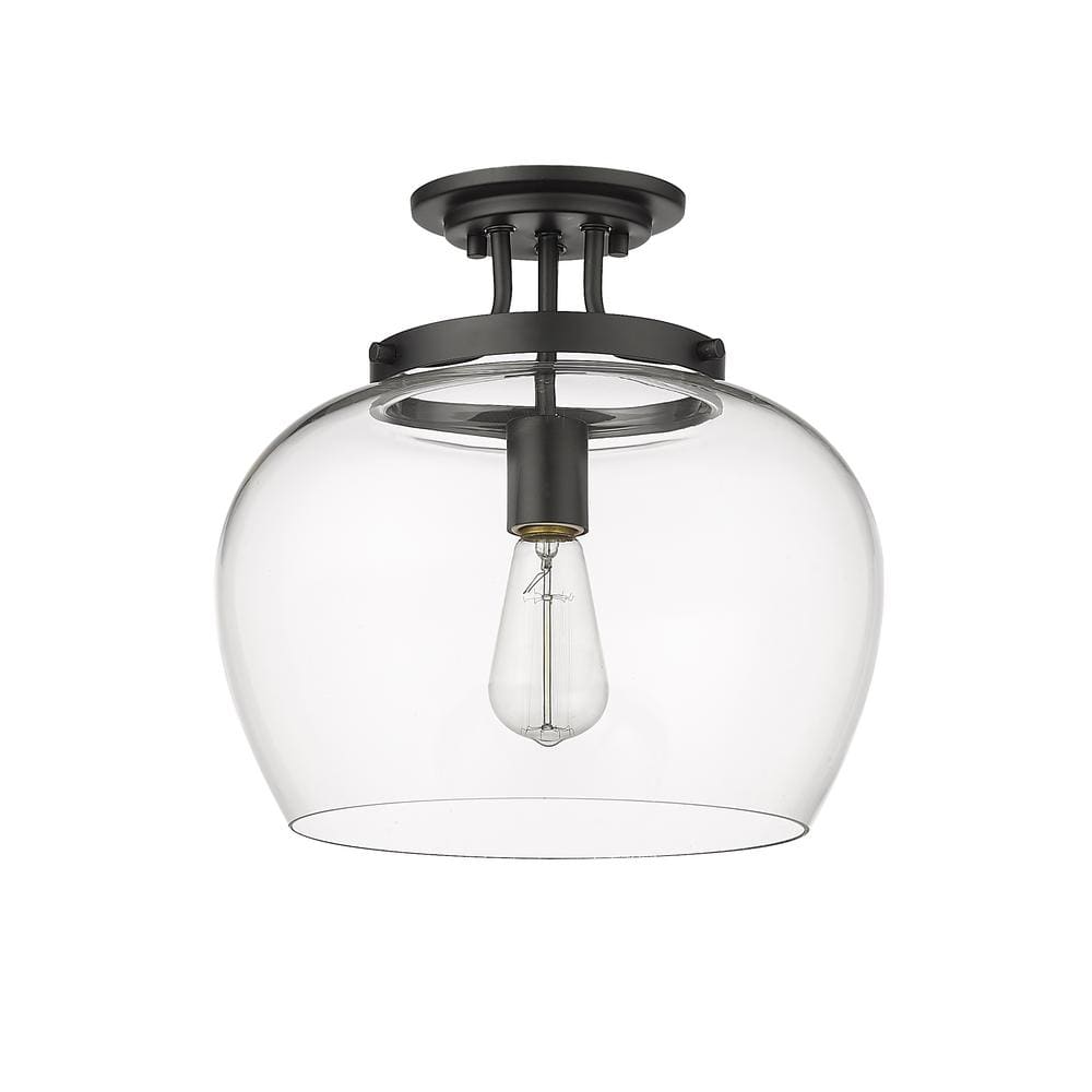 Joliet 13" Matte Black Steel and Glass Semi Flush Mount Light