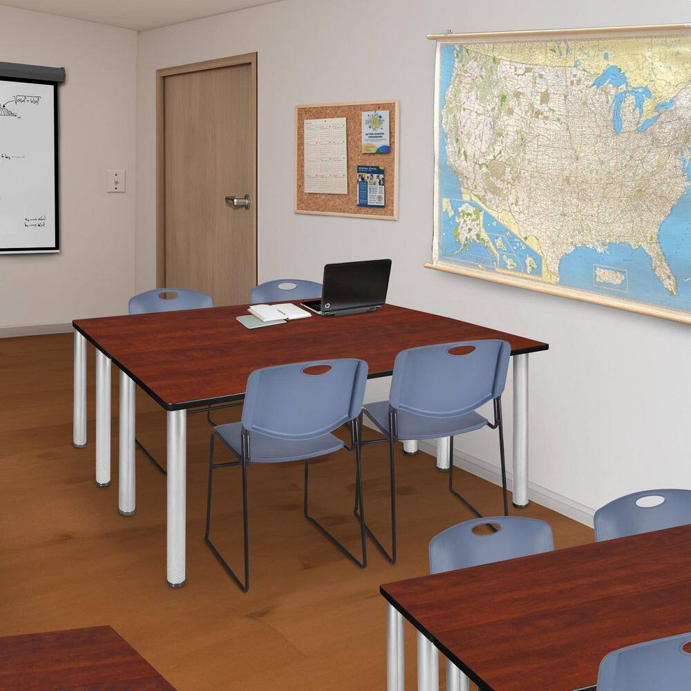Kee 60 in x 24 in. Cherry Top Training Table Desk, Chrome Legs & 2-Zeng Chairs-Blue price history on PriceWatchPro