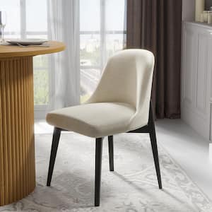 Drum Willin Upholstered Modern White Dining Chairs with Black Leg (Set of 2)
