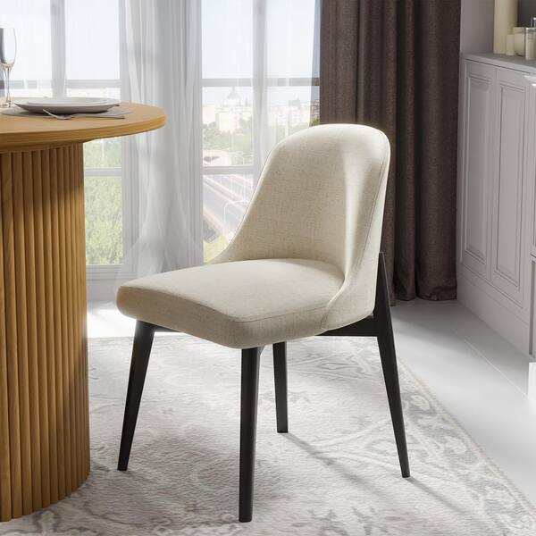 NEUTYPE Drum Willin Upholstered Modern White Dining Chairs with Black Leg (Set of 2)
