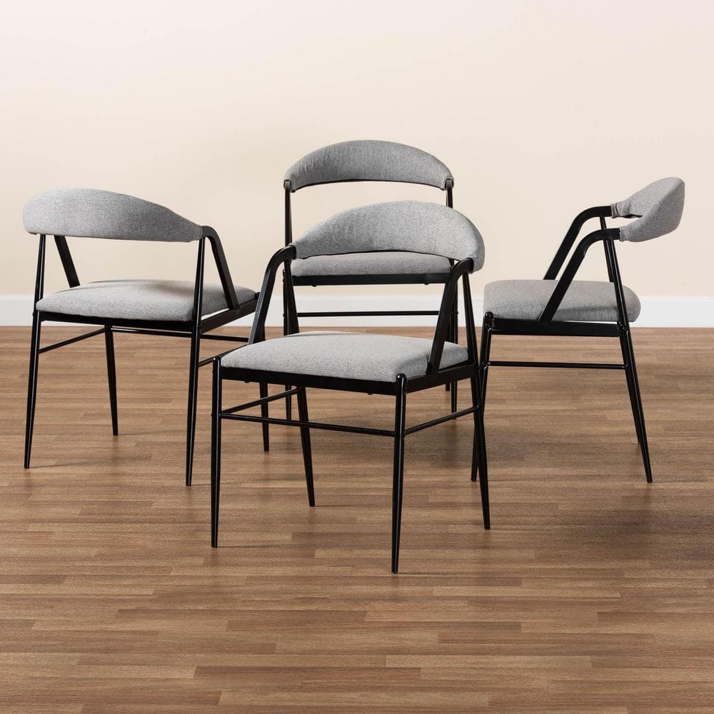 Orrin Gray Fabric and Black Metal Dining Chair Set of 4