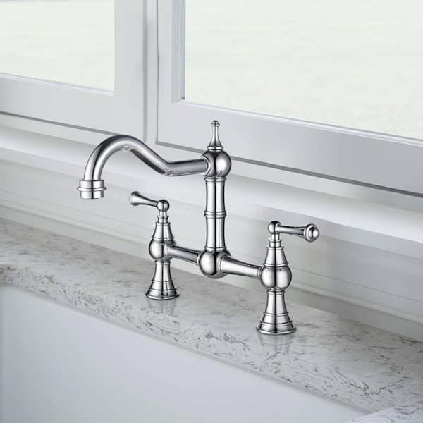 GIVING TREE 2-Handle Standard Spout Widespread Kitchen Faucet with Traditional Handles Bridge Faucets in Chrome
