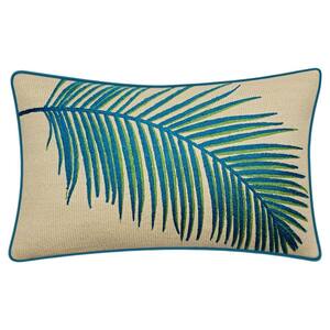 Turq Multi Raffia Embroidered Palm Frond Indoor/Outdoor 12 x 20 Decorative Pillow